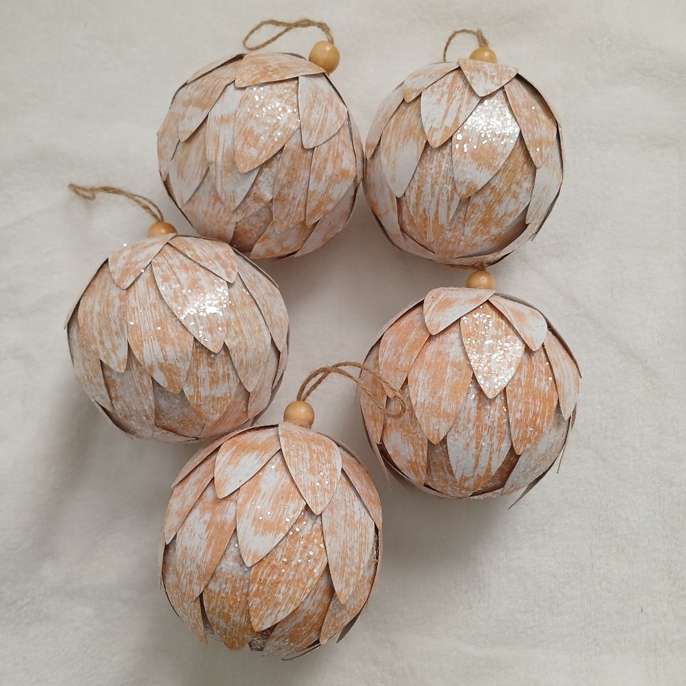 Target Pinecone, Faux Wooden Leaf Ball Ornament Neutral Color Set Of 5